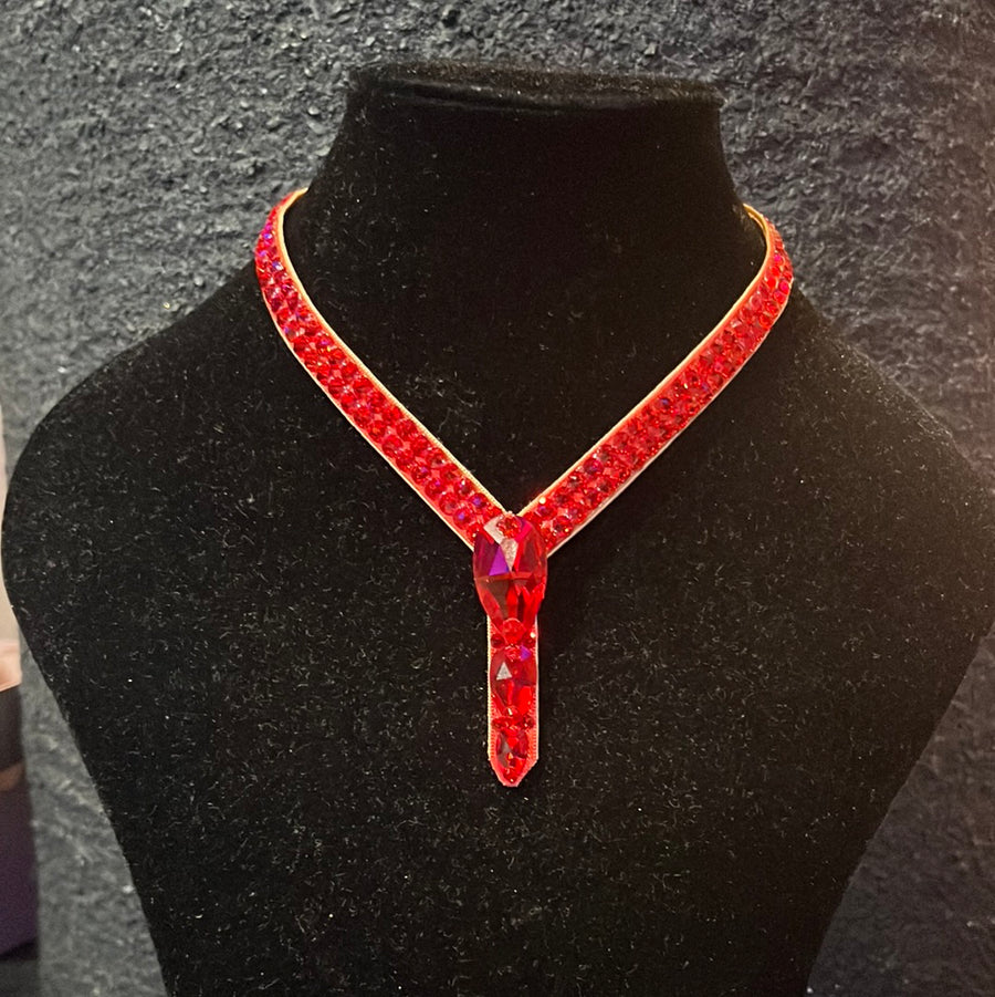 V Necklace with 3 stone Drop in Red