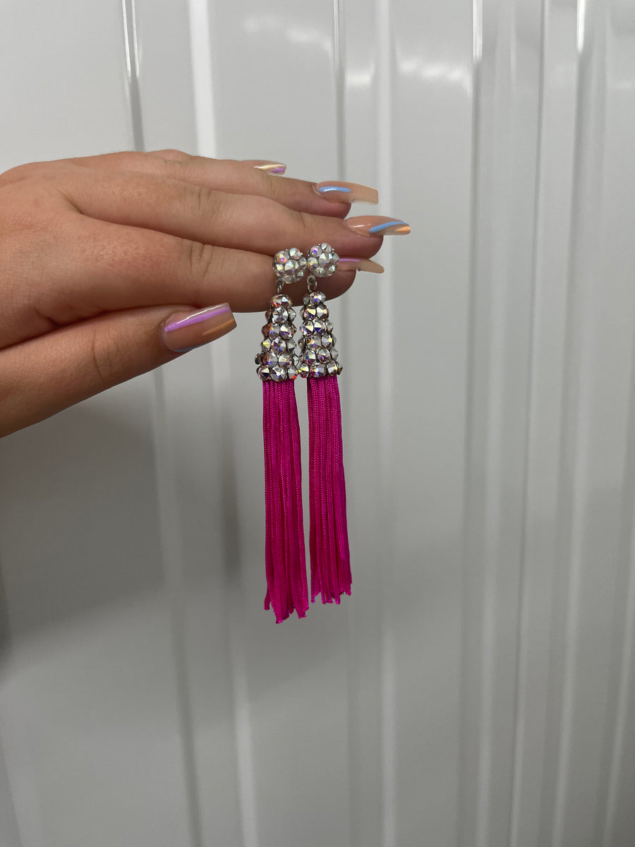 Electric Pink Tassel Earrings