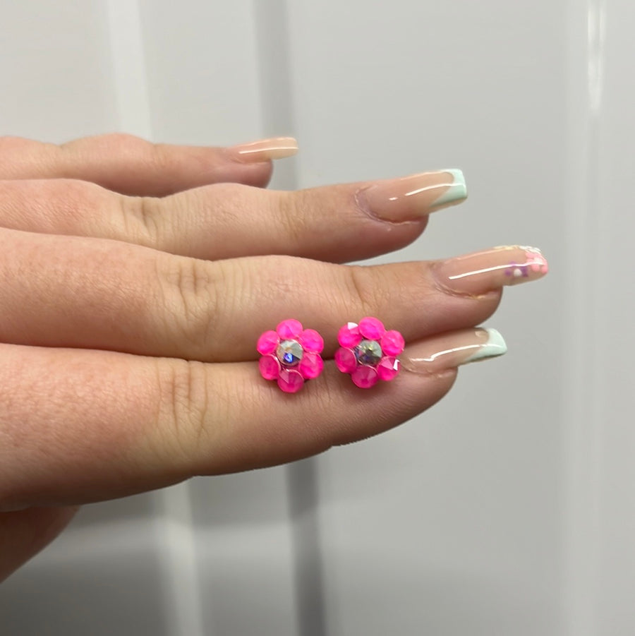 Electric Pink Juvenile Flower Earrings