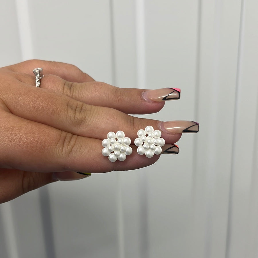 White Pearl Juvenile Flower Earrings