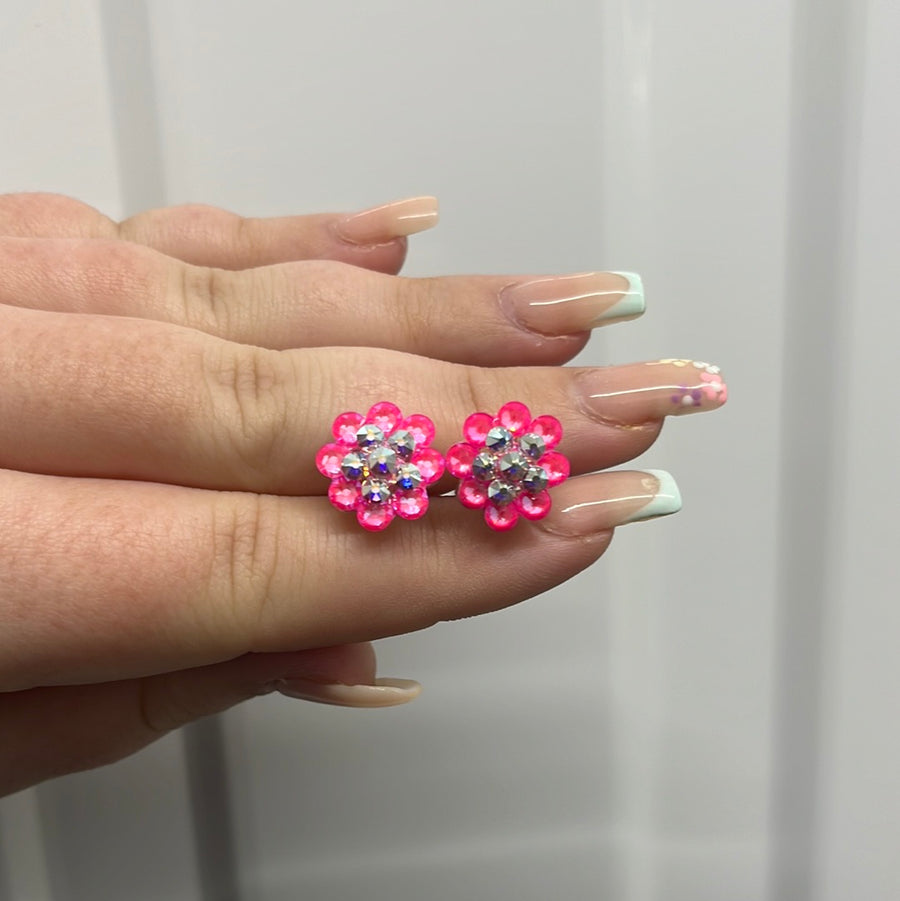 Electric Pink Juvenile Flower Earrings