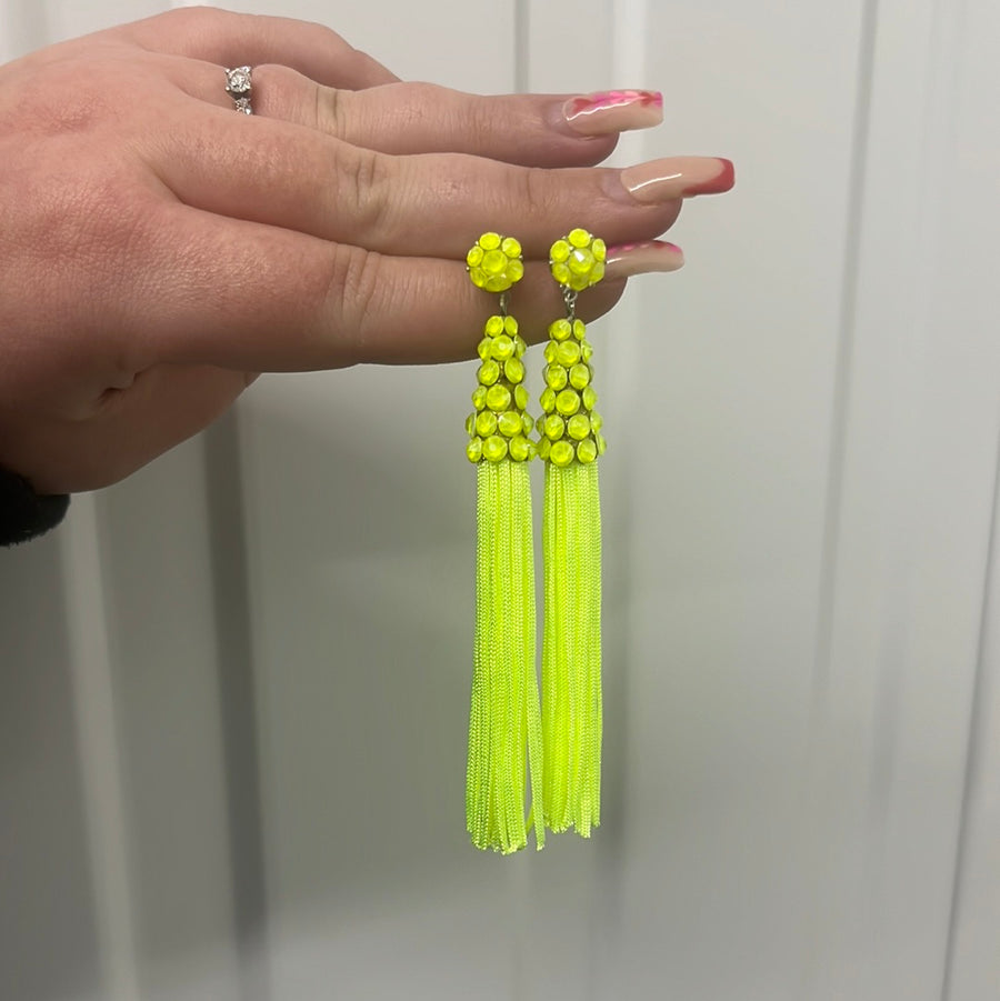 Neon Yellow Tassel Earrings