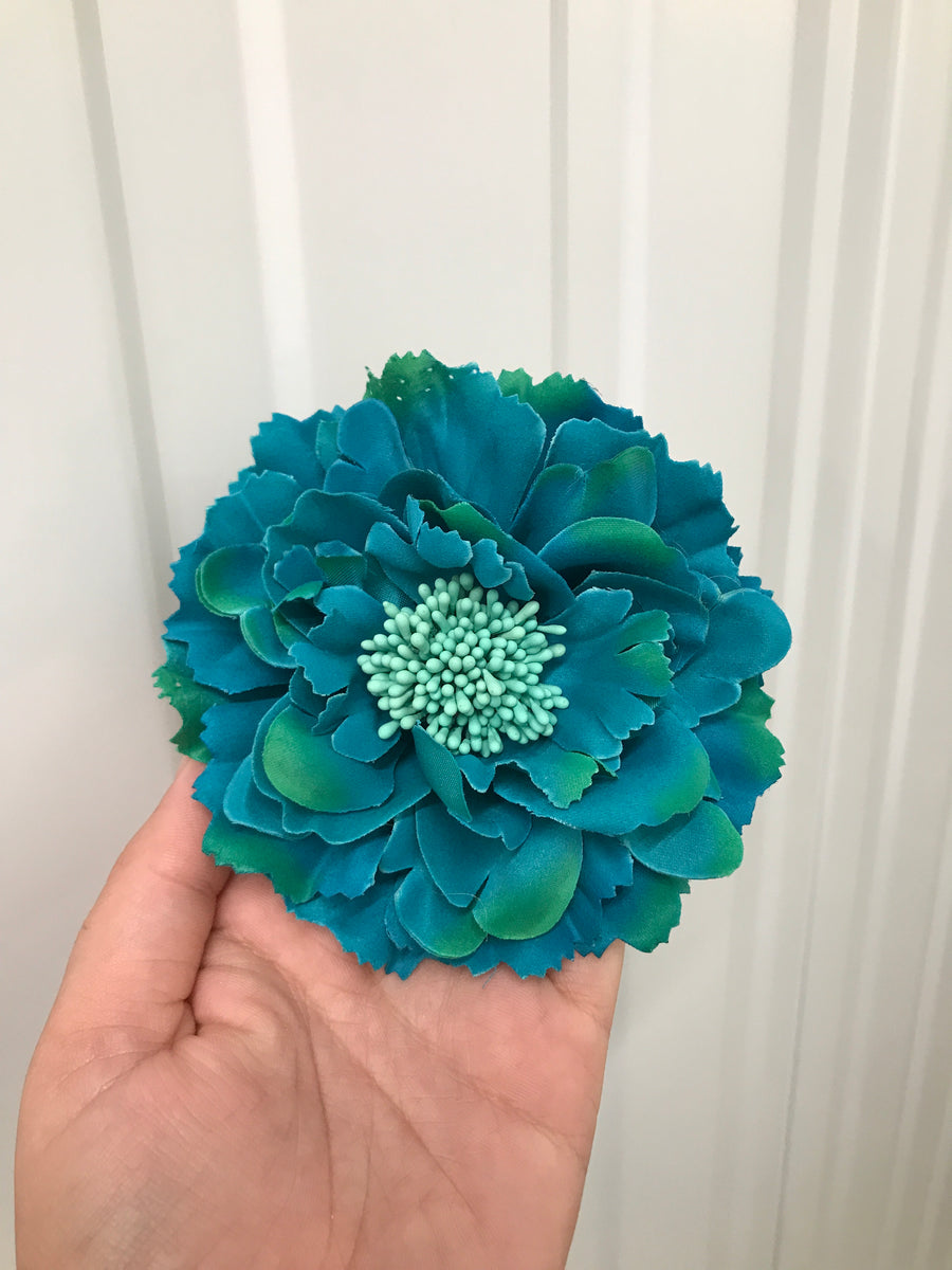 Large Peacock Blue Flat Crystal Hair Flower