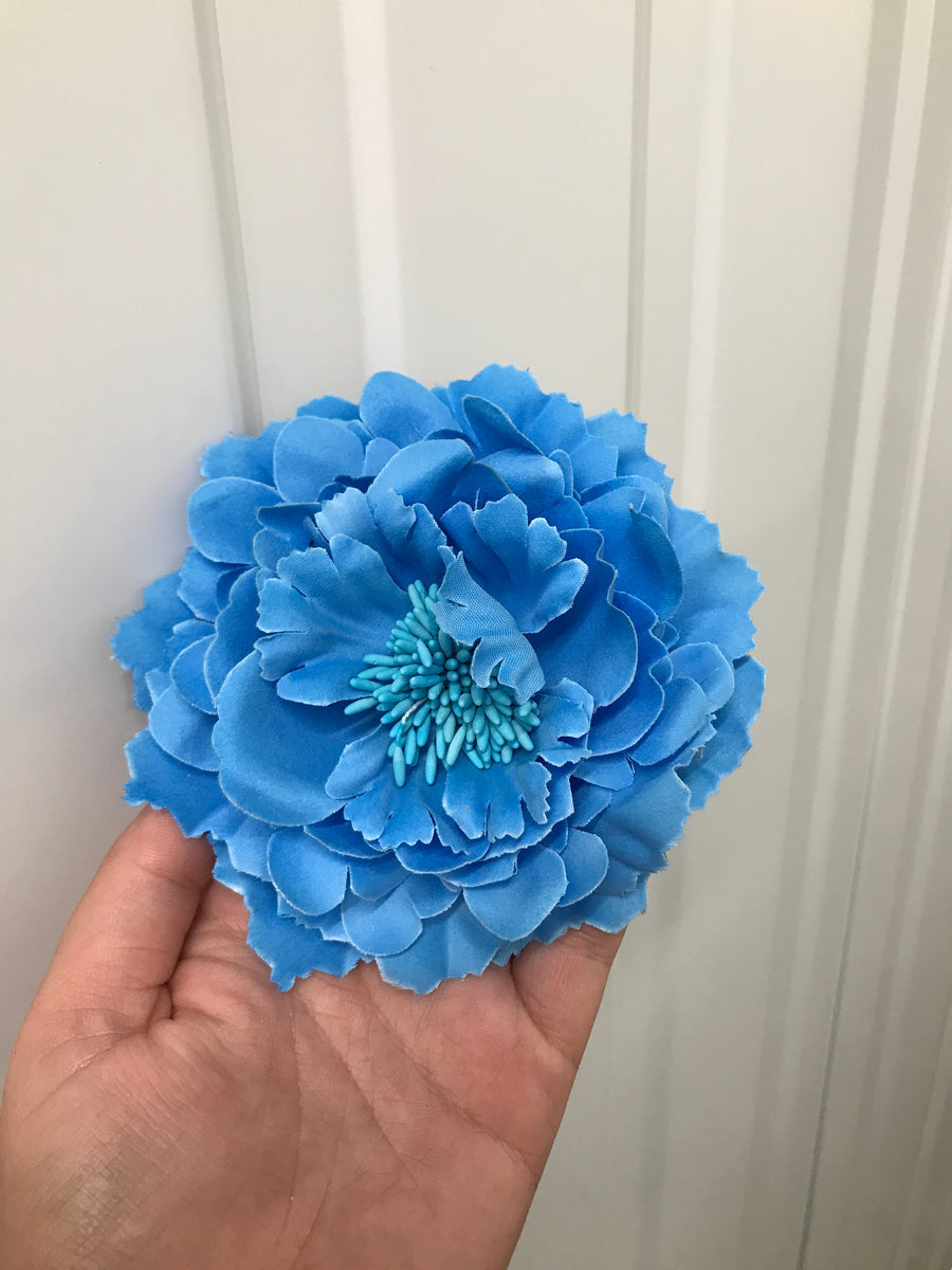 Large Light Turquoise Flat Crystal Hair Flower