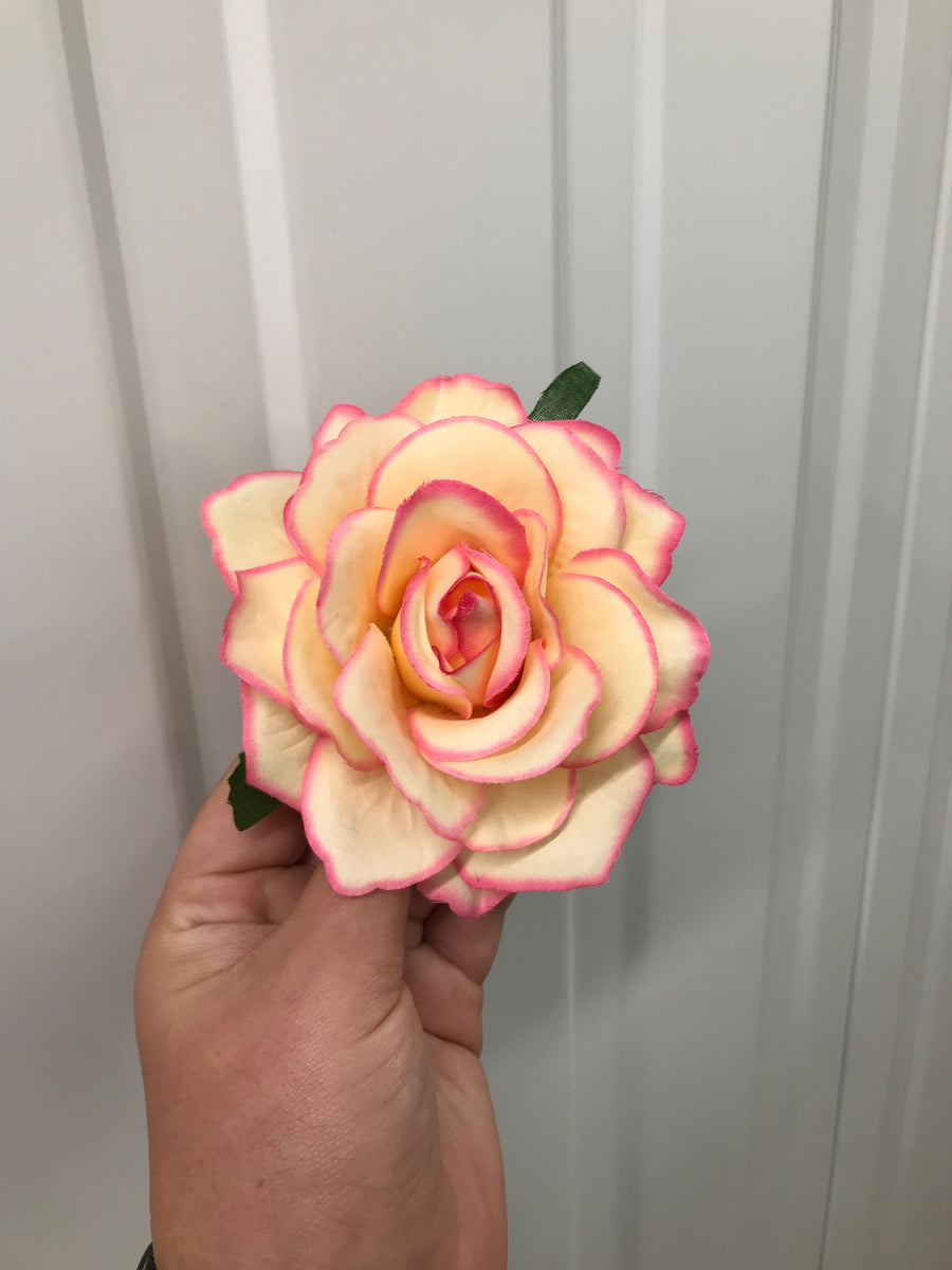 Large Cream & Sugar Pink Rose Crystal Hair Flower