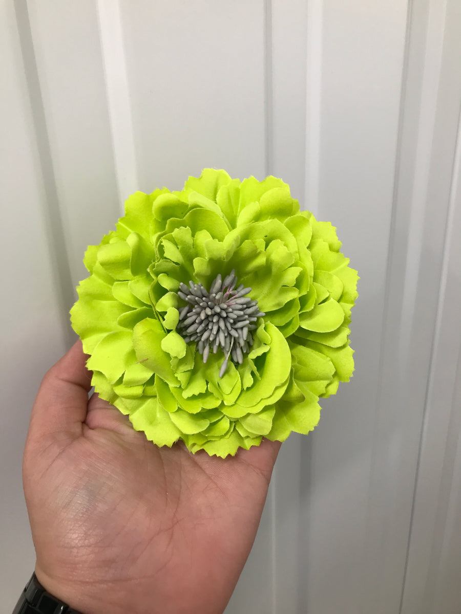 Large Lime Green Flat Crystal Hair Flower