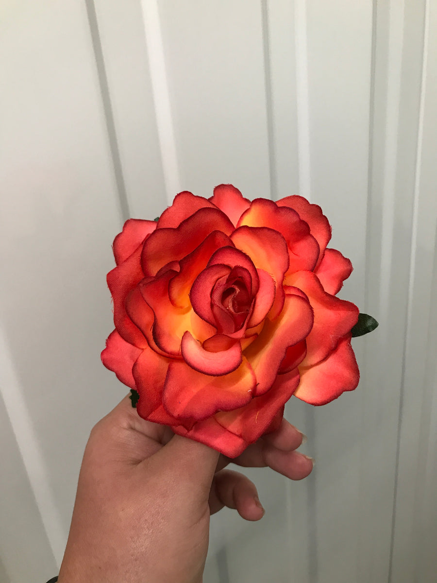 Large Orange Ombre Rose Crystal Hair Flower