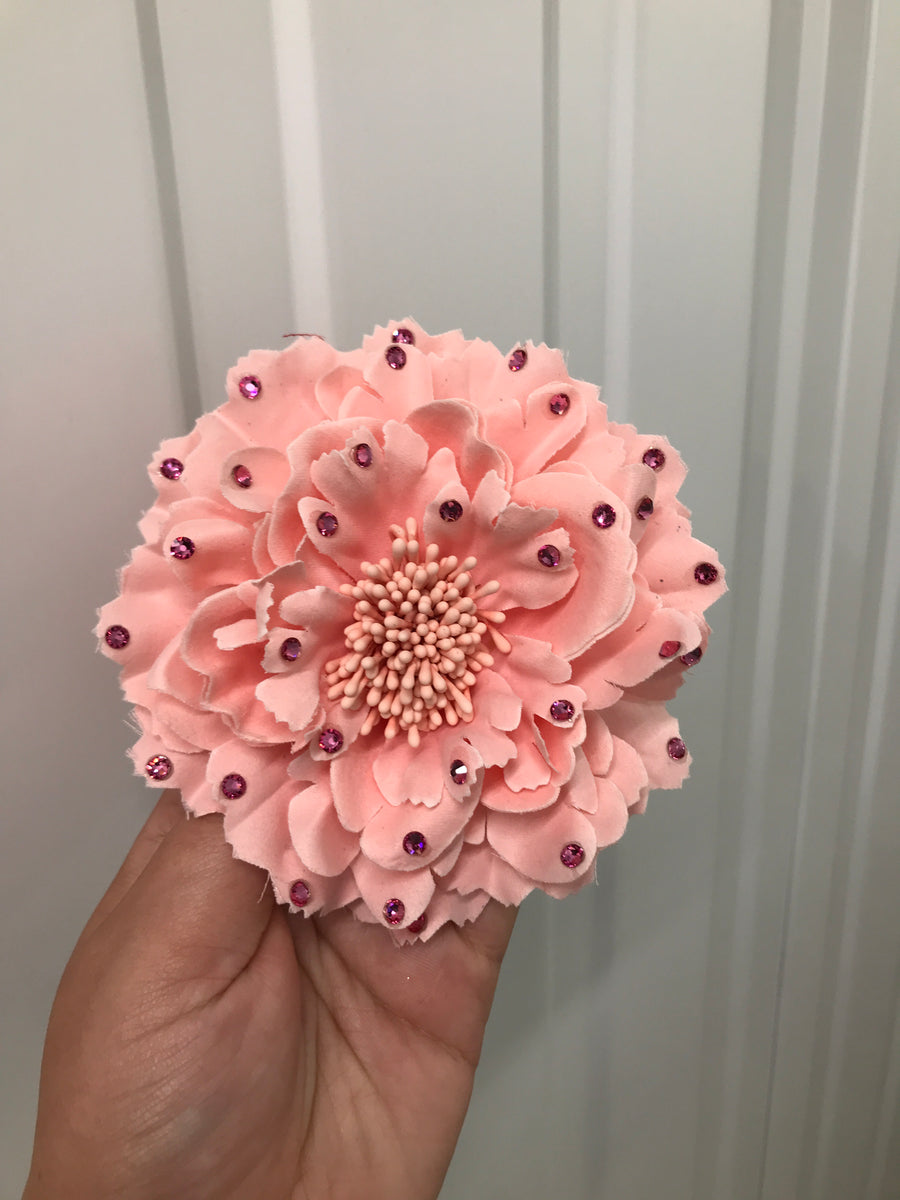 Large Sugar Pink Flat Crystal Hair Flower