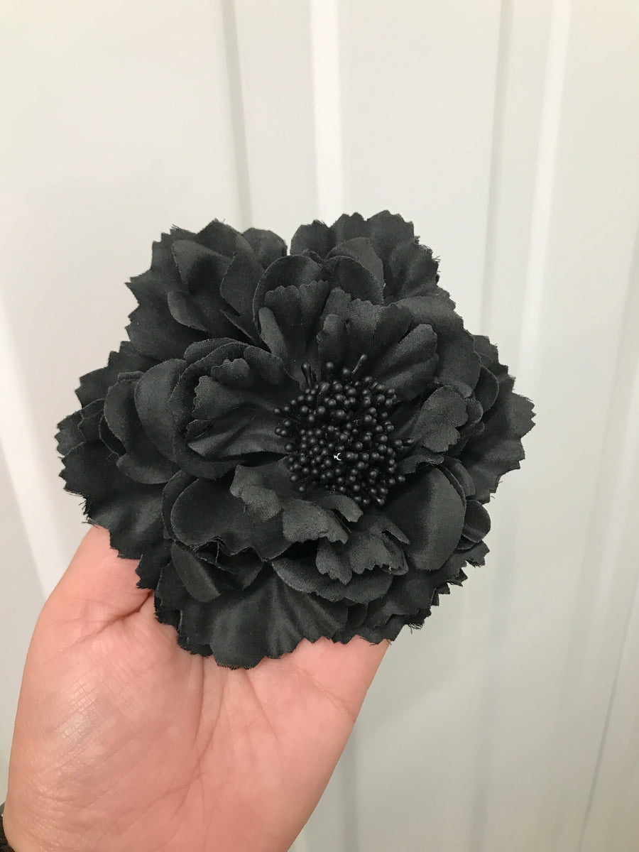 Large Black Flat Crystal Hair Flower