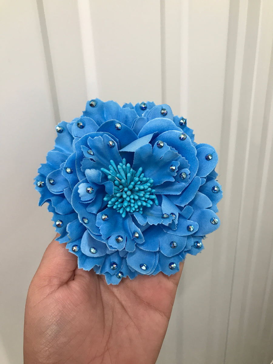 Large Light Turquoise Flat Crystal Hair Flower