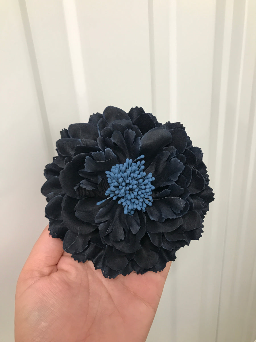 Large Navy Flat Crystal Hair Flower