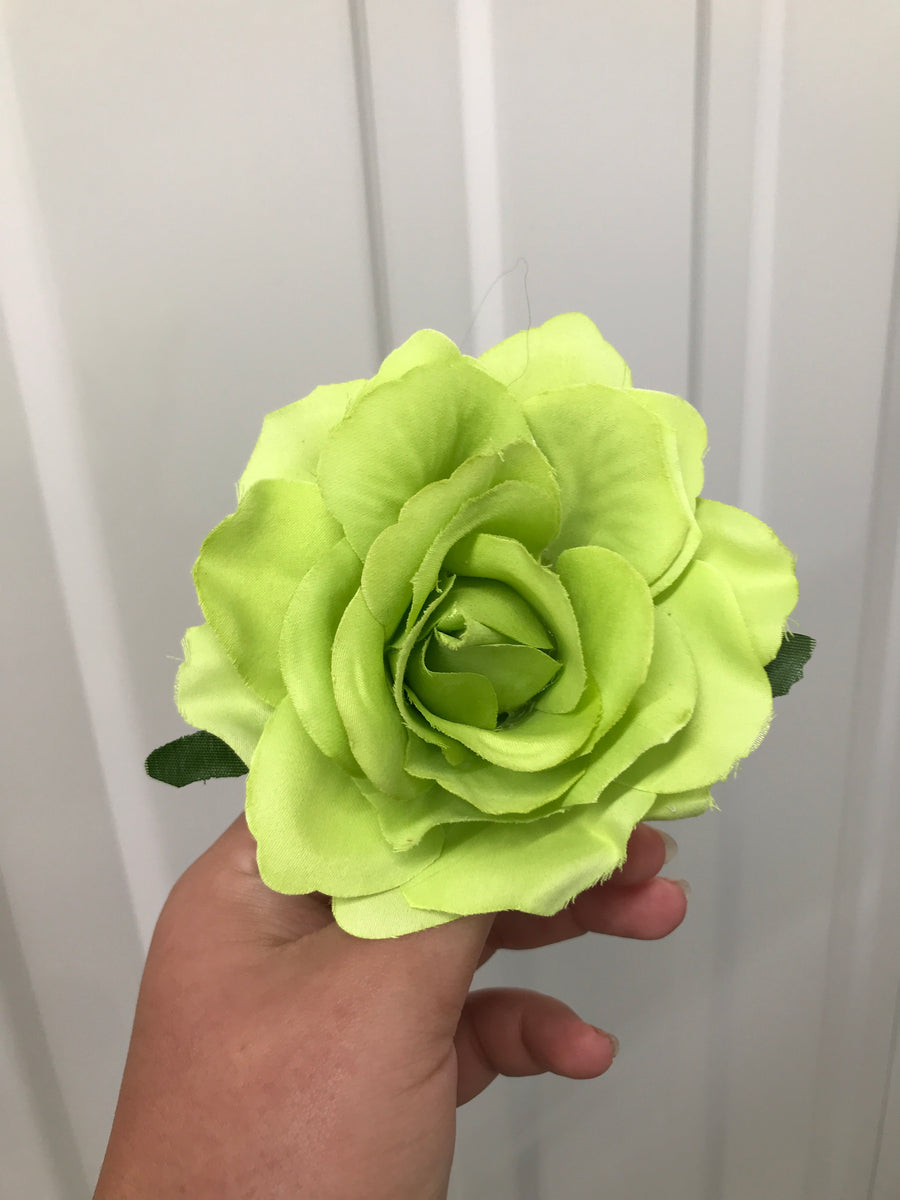 Large Lime Green Rose Crystal Hair Flower
