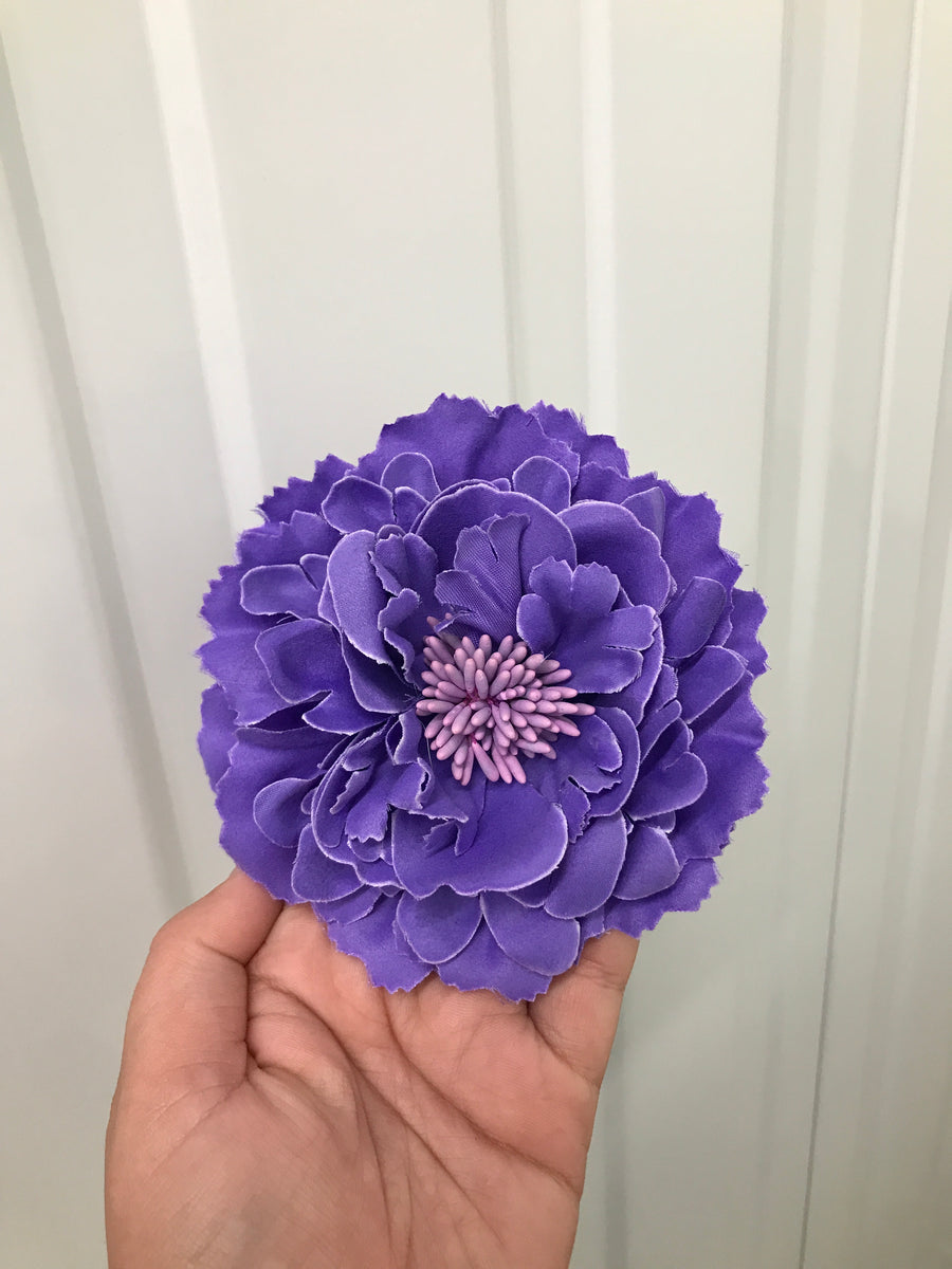 Large Purple Flat Crystal Hair Flower