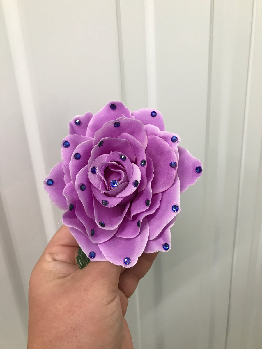 Large Lilac Rose Crystal Hair Flower