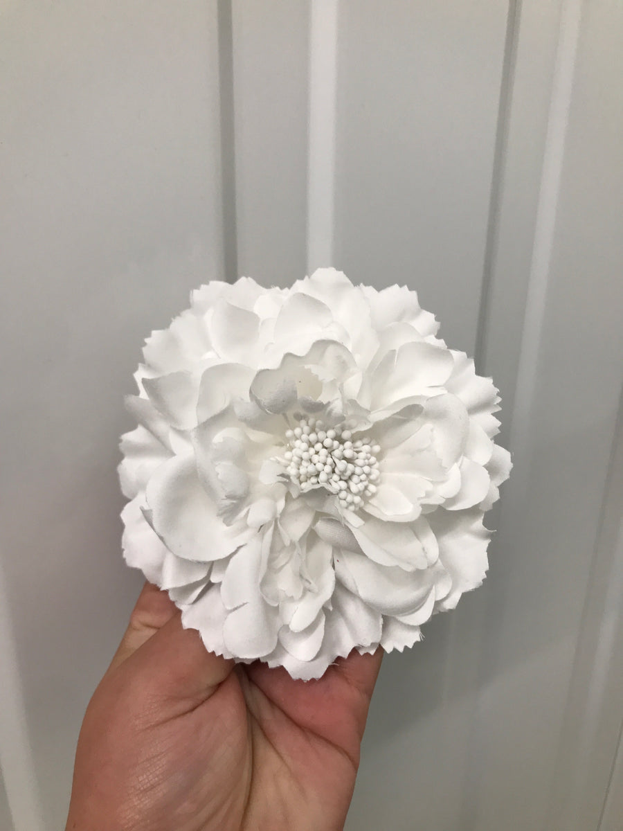 Large White Flat Crystal Hair Flower