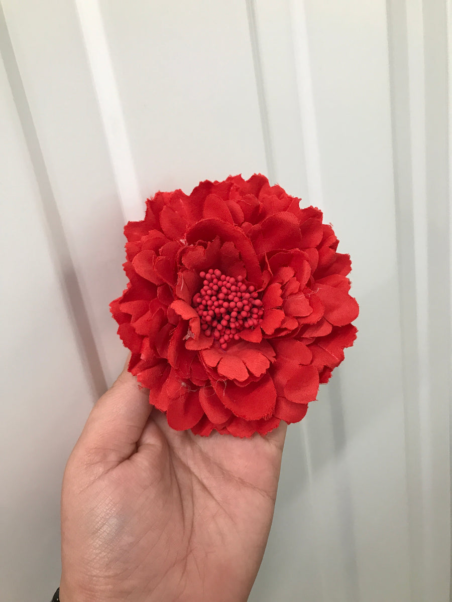 Large Red Flat Crystal Hair Flower