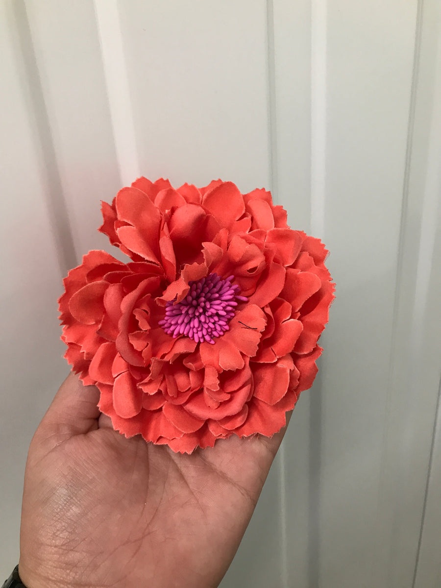 Large Coral Flat Crystal Hair Flower