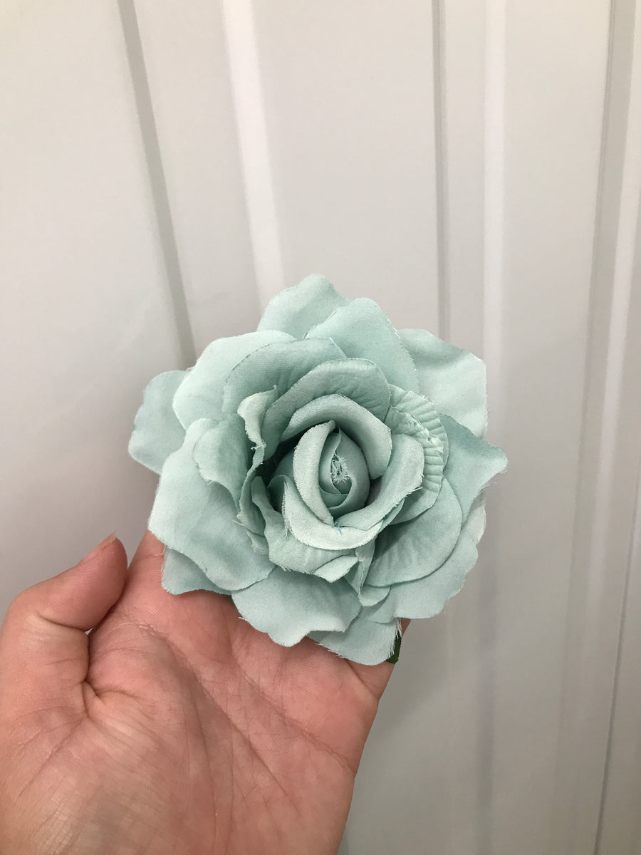 Large Aqua Rose Crystal Hair Flower