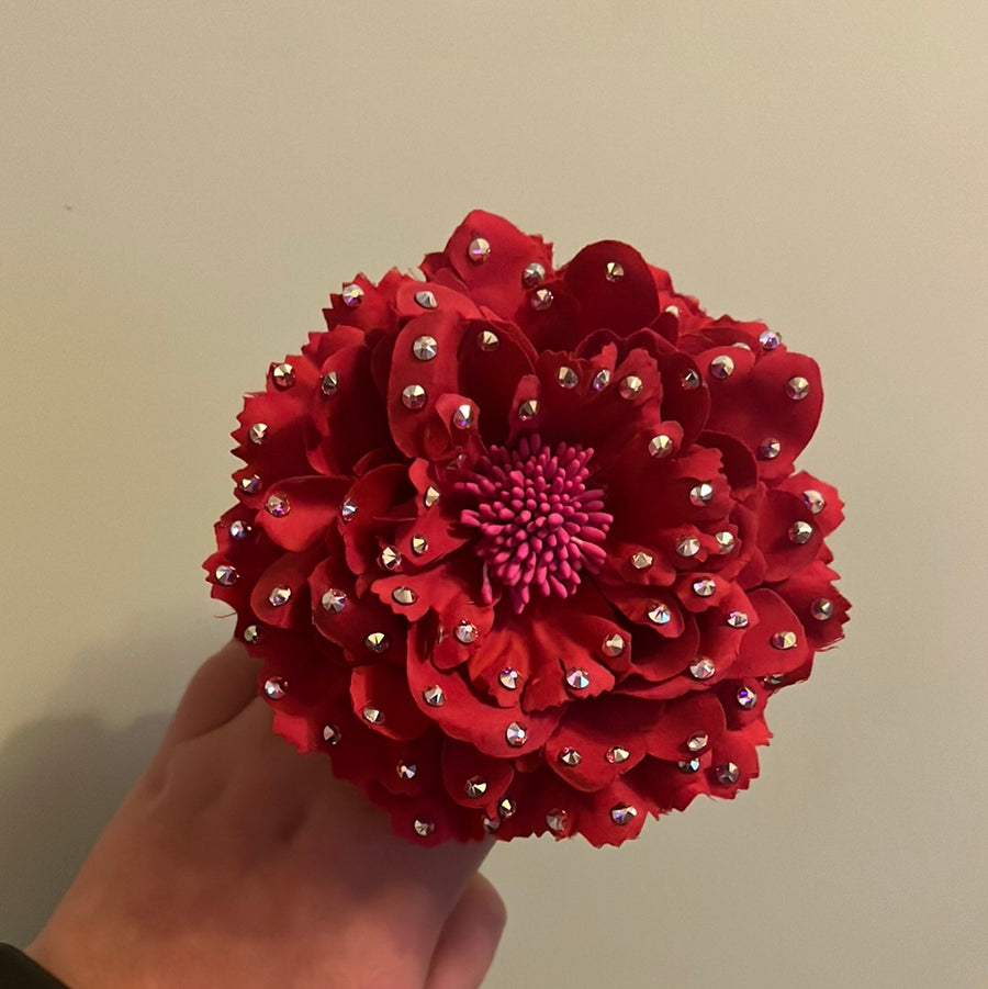 Large Red Crystal Hair Flower