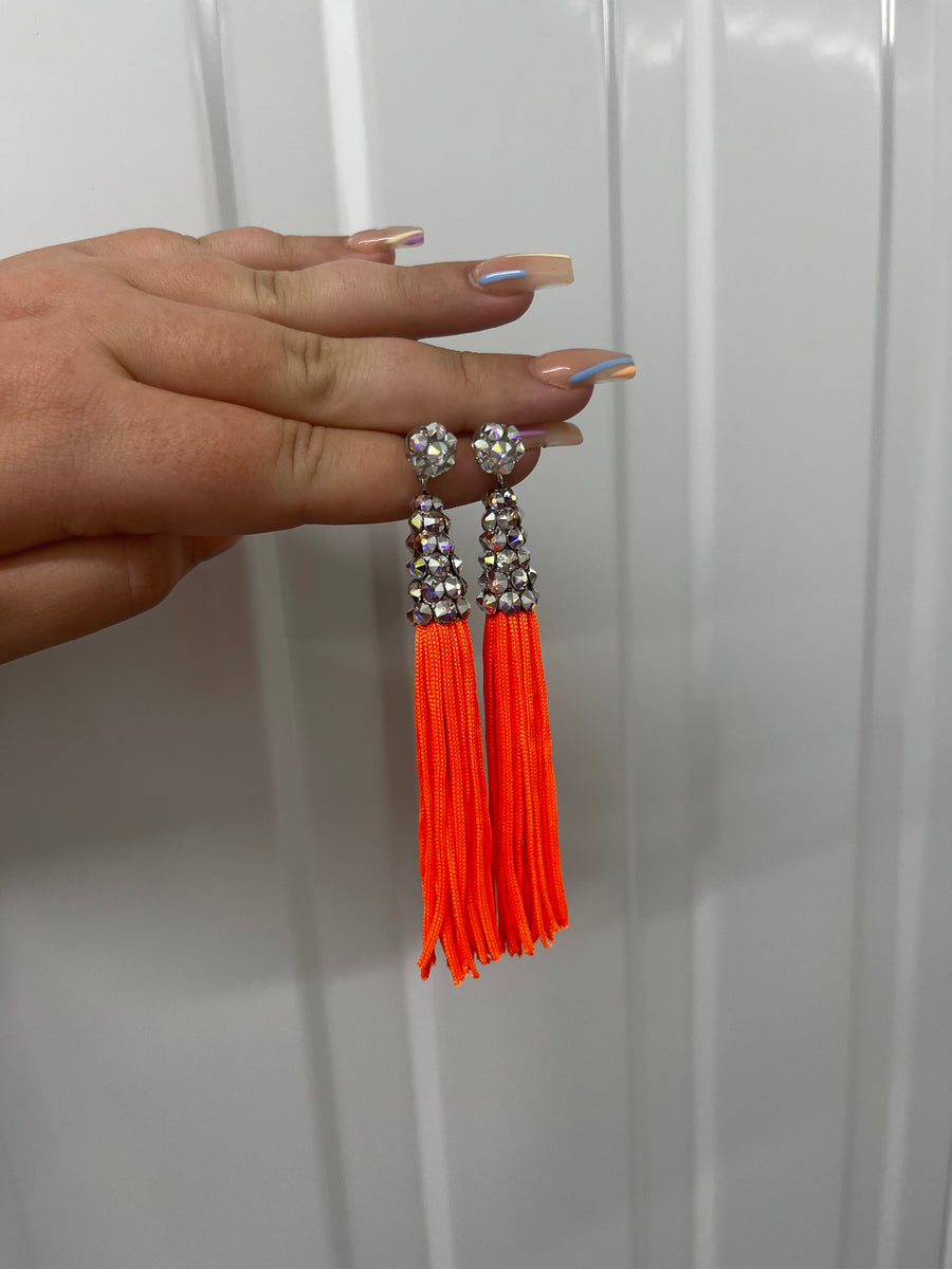 Neon Orange Tassel Earrings