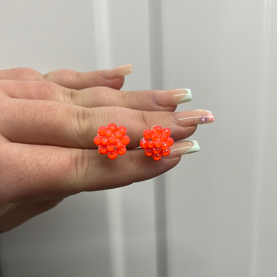 Electric Orange Juvenile Flower Earrings