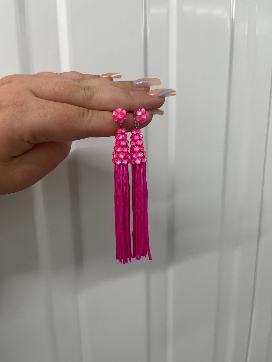 Neon Pink Tassel Earrings