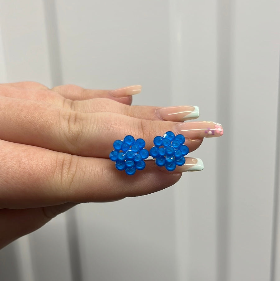 Electric Blue Juvenile Flower Earrings
