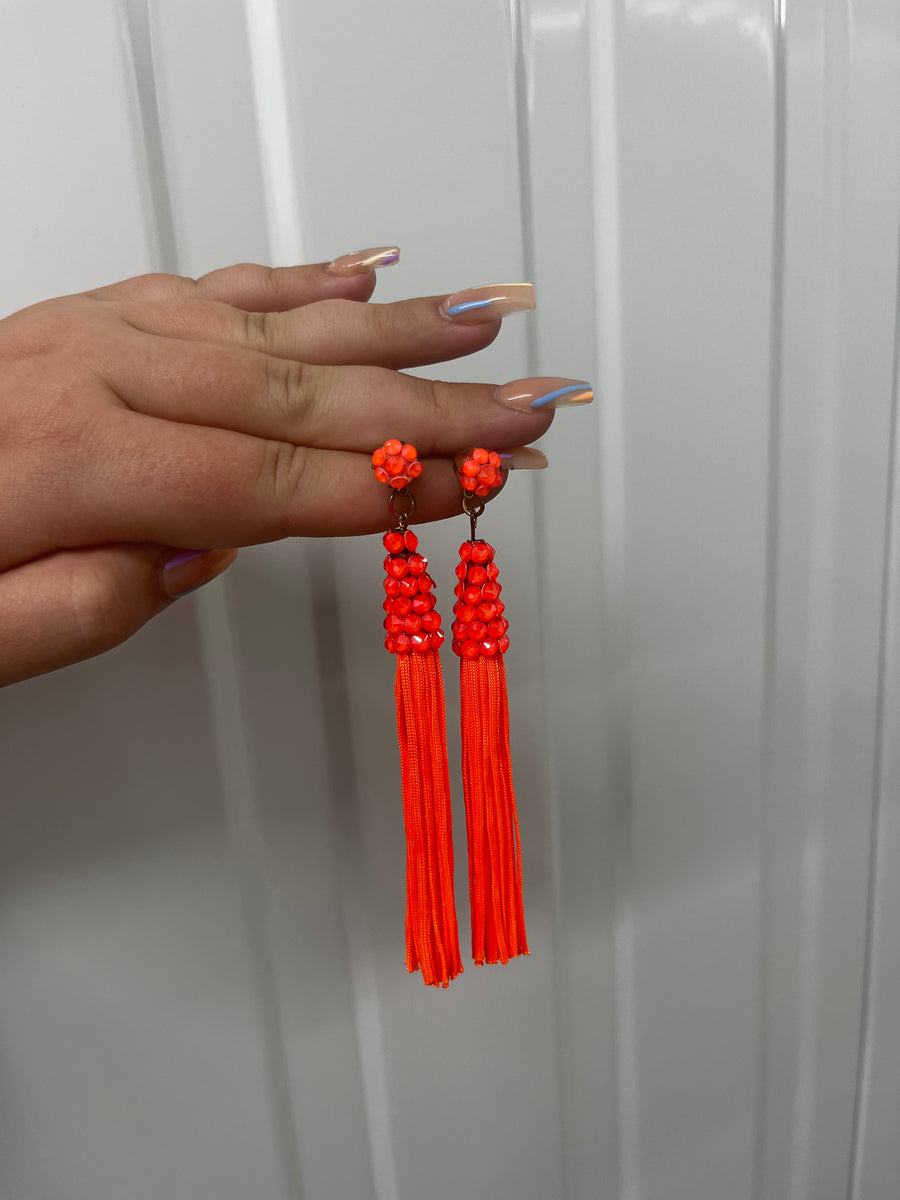 Neon Orange Tassel Earrings