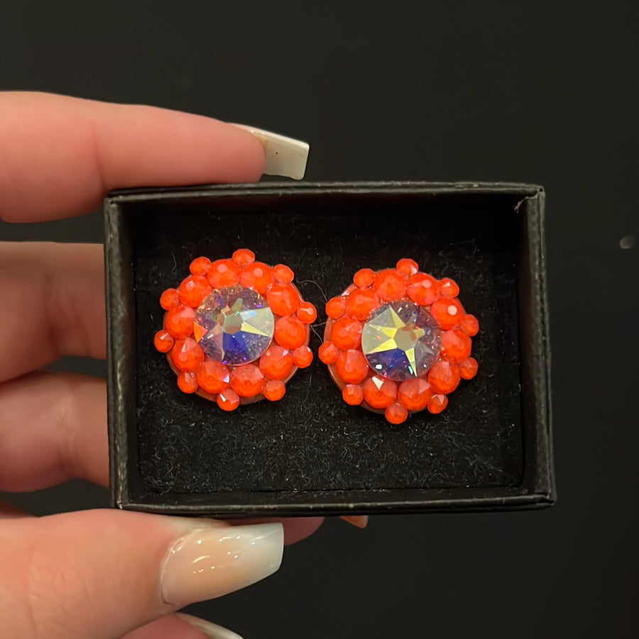 Mariette Crystal Earring in Electric Orange