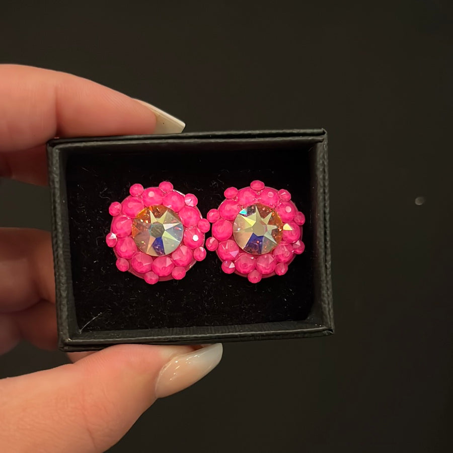 Mariette Crystal Earring in Electric Pink