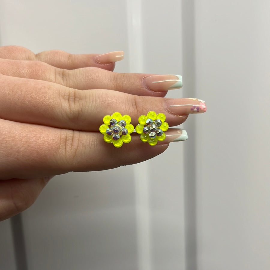 Electric Yellow Juvenile Flower Earrings