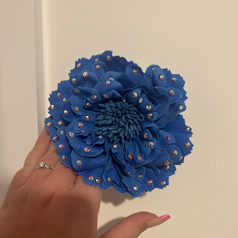 Large Sapphire Blue Crystal Hair Flower