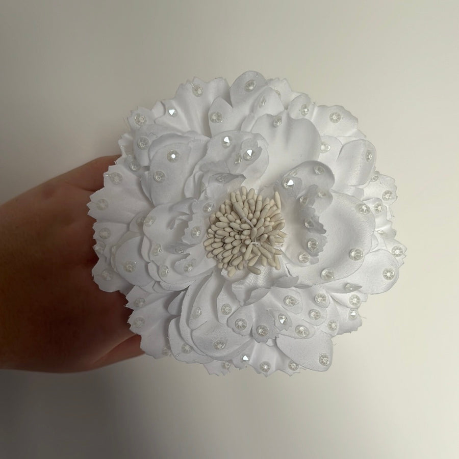 Large White Crystal Hair Flower
