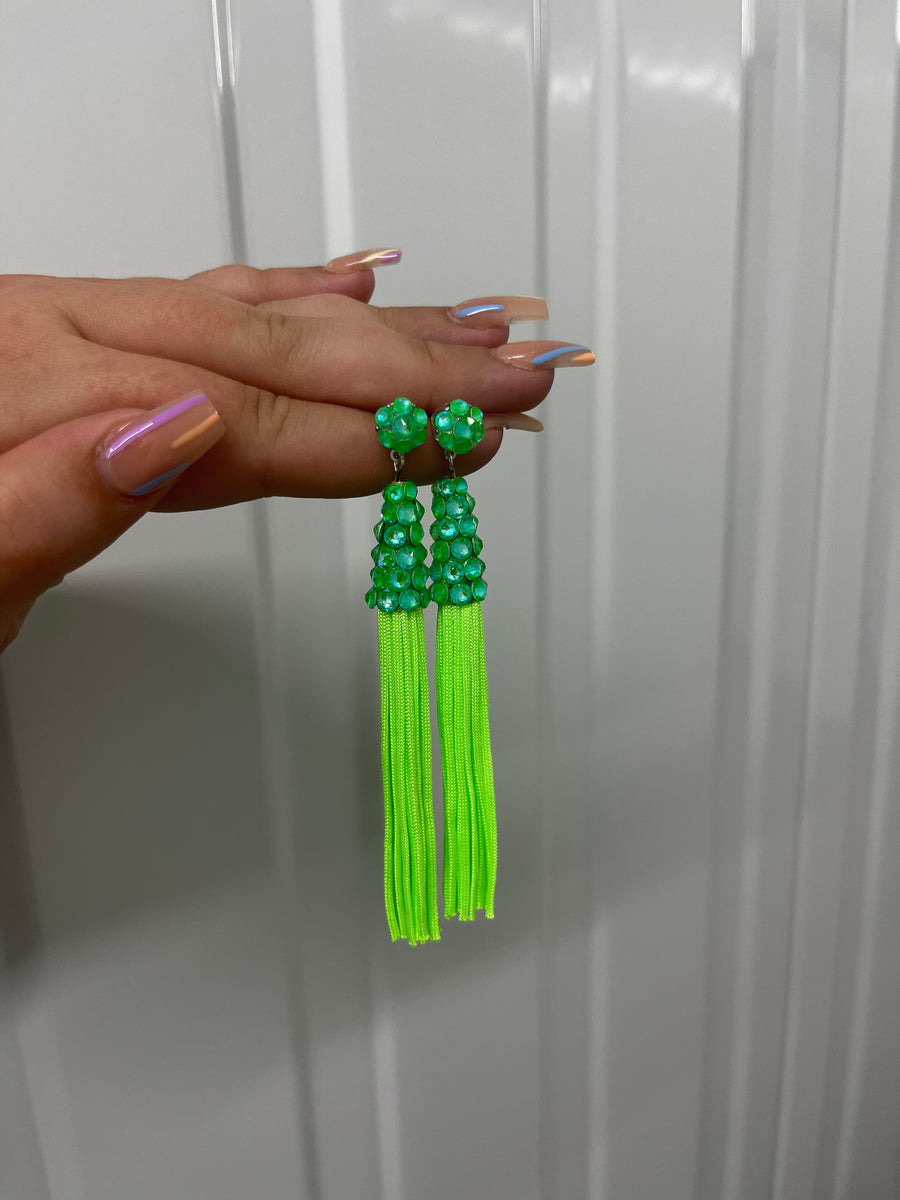 Lime Green Tassel Earrings